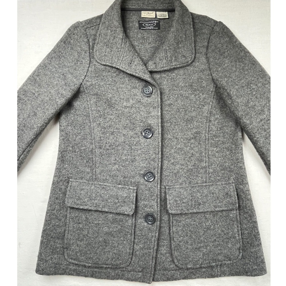 LL Bean Bellandi Italian Wool Coat Heather Gray Button Front Jacket 271132